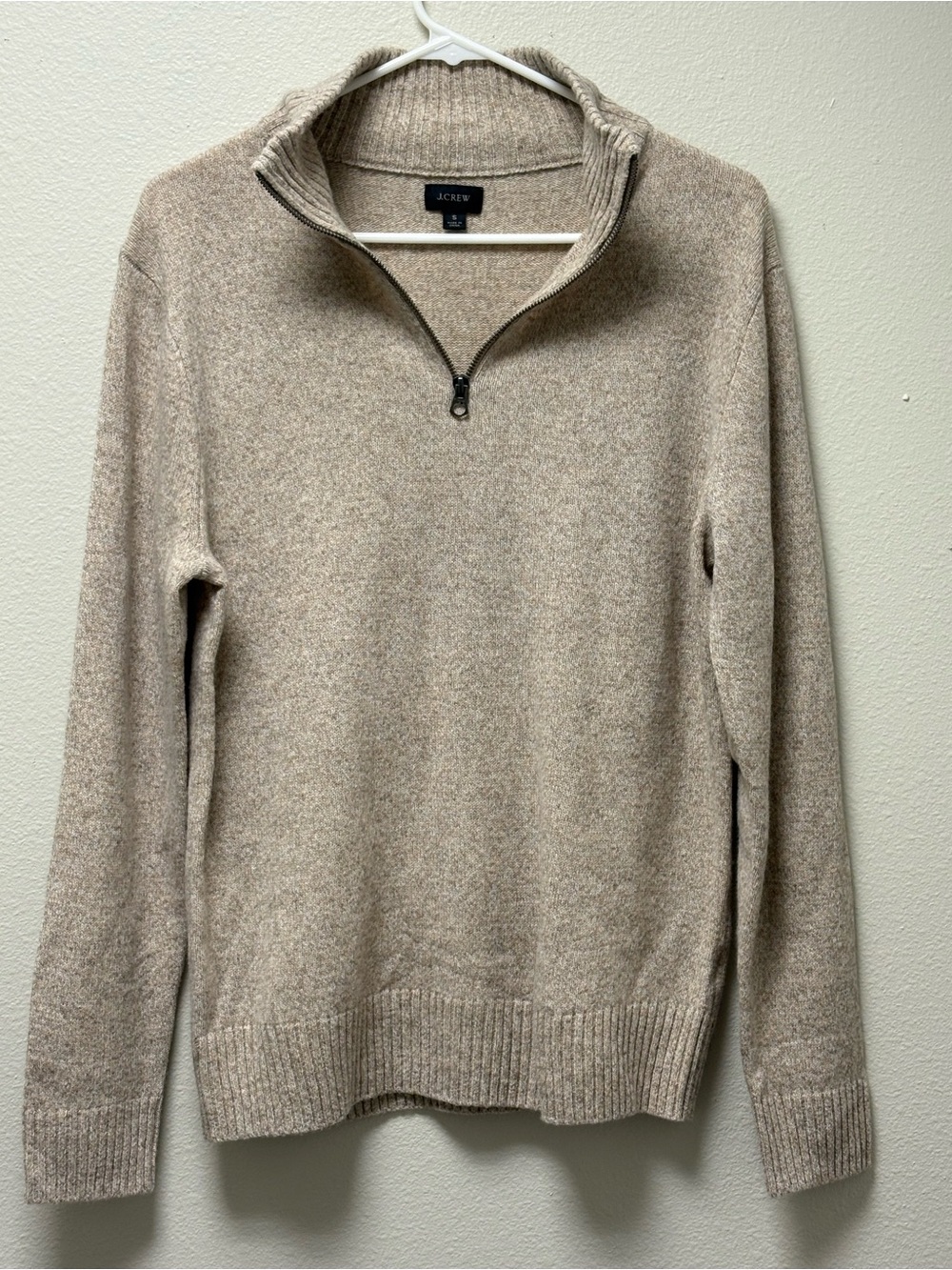 J.Crew Merino Wool Blend 1/4 Zip Sweater Mens Large Oatmeal Donegal Fleck